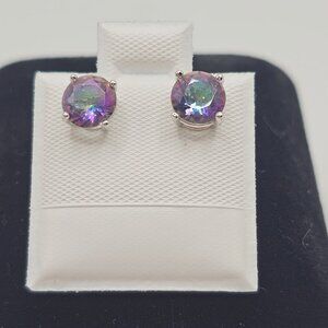 Sterling Silver 925 Rhodium Plated Mystic Topaz Round Stud Earrings 7mm